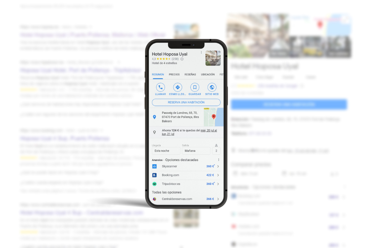 Venta directa de Hotel en resultados de Google